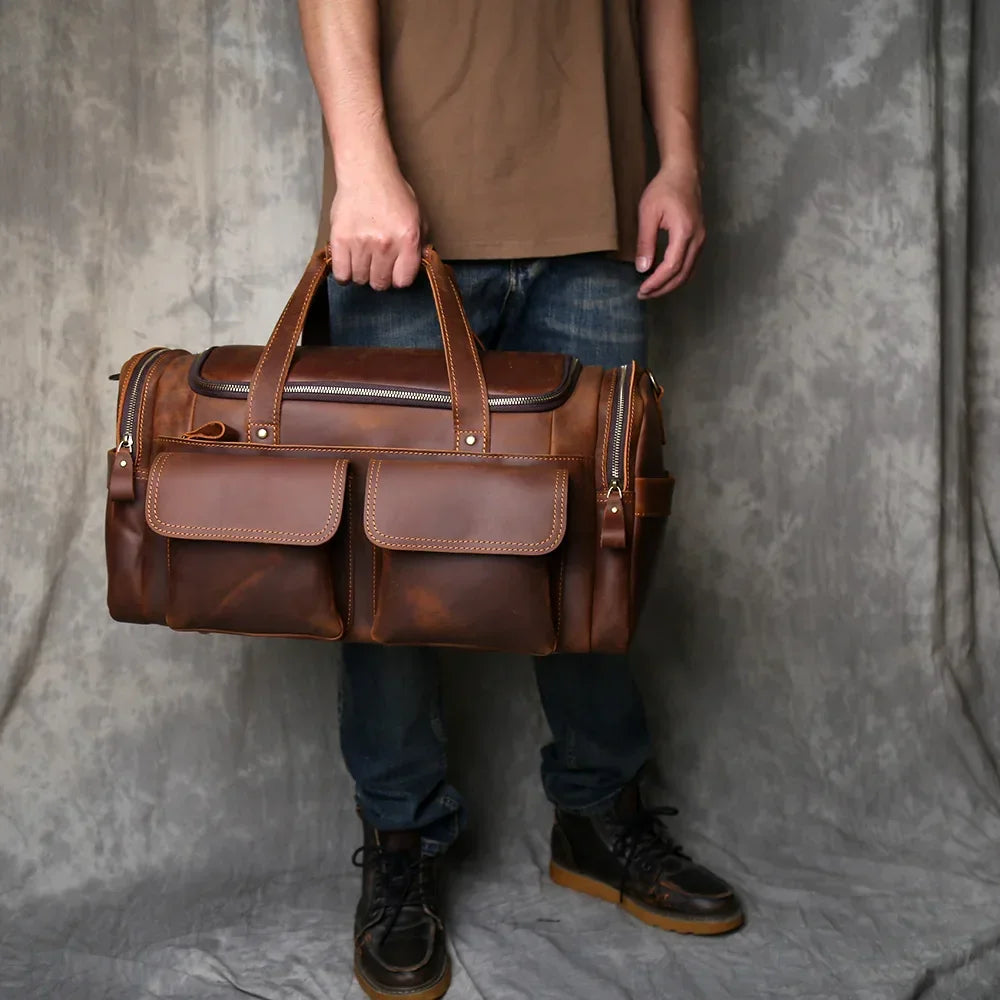 Men’s Leather Duffle Bag - Laptop Compartment Weekender