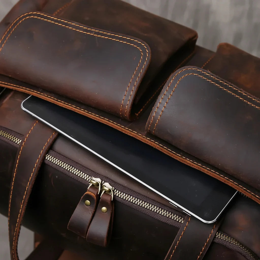 Men’s Leather Duffle Bag - Laptop Compartment Weekender