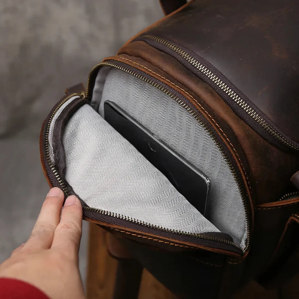 Men’s Leather Duffle Bag - Laptop Compartment Weekender