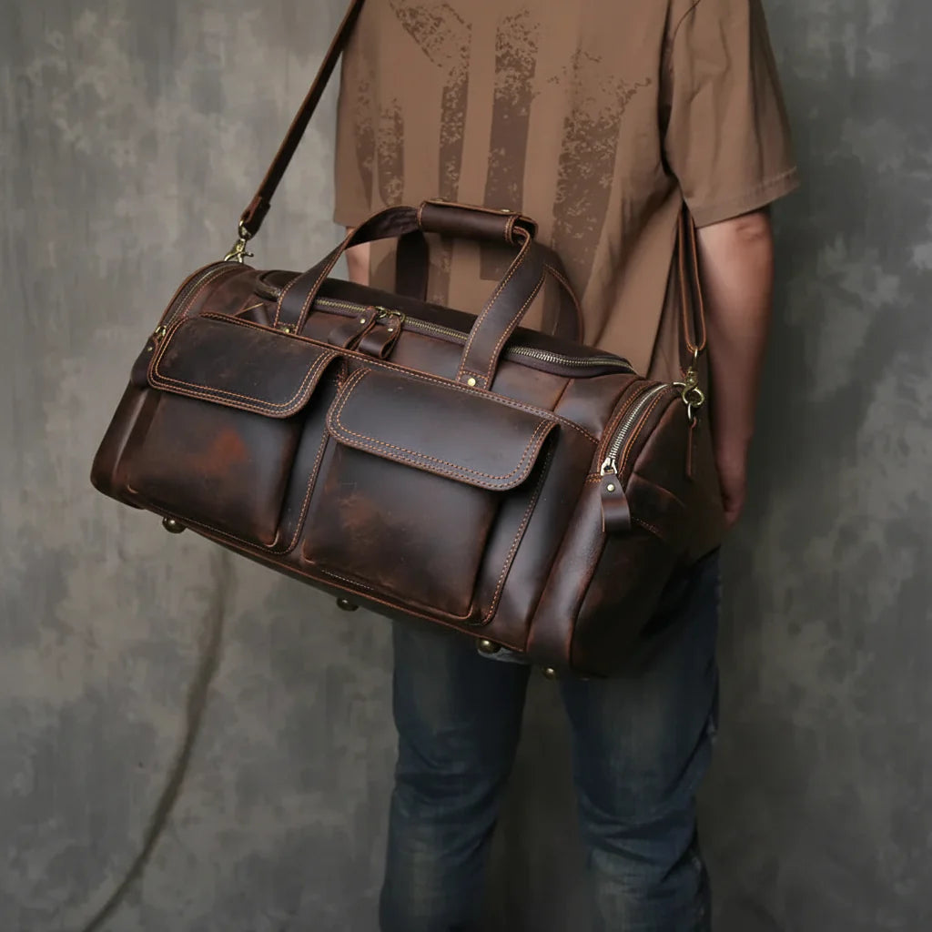 Men’s Leather Duffle Bag - Laptop Compartment Weekender