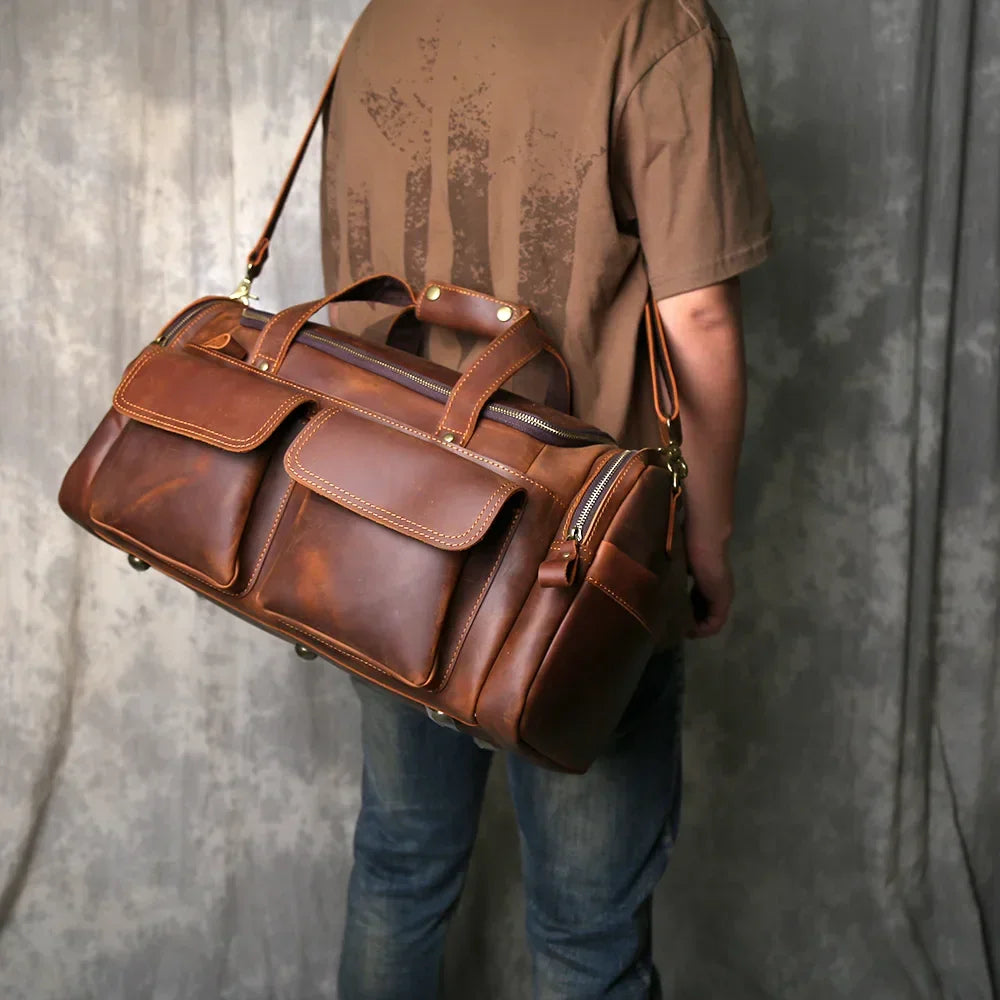 Men’s Leather Duffle Bag - Laptop Compartment Weekender