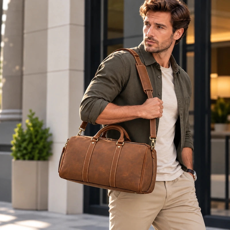 Men’s Leather Duffle Bag – Large Capacity with Shoe Compartment