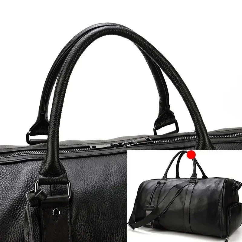 Men’s Leather Duffle Bag – Large Capacity with Shoe Compartment