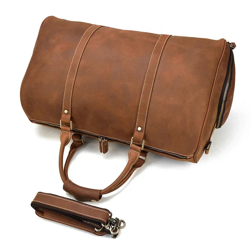 Men’s Leather Duffle Bag – Large Capacity with Shoe Compartment