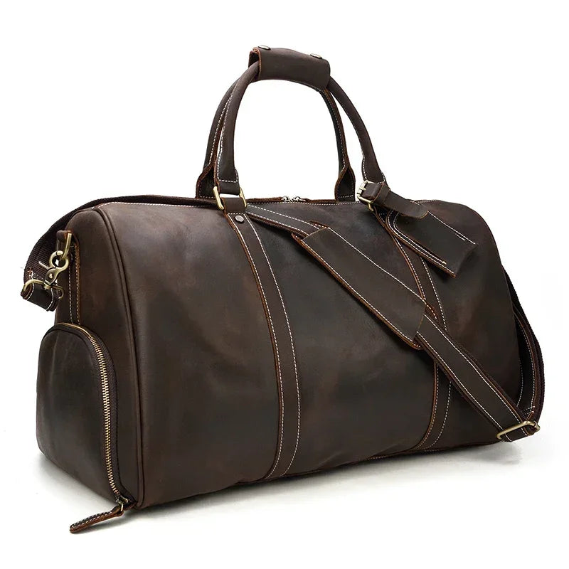 Men’s Leather Duffle Bag – Large Capacity with Shoe Compartment