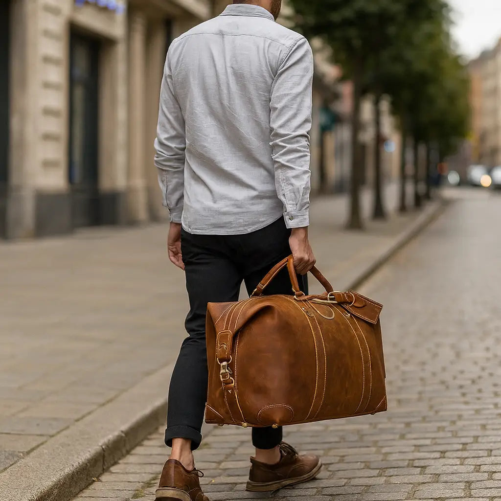 Men’s Leather Duffle Bag – Large Weekend Travel Bag
