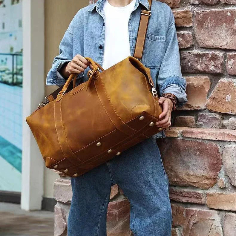 Men’s Leather Duffle Bag – Large Weekend Travel Bag