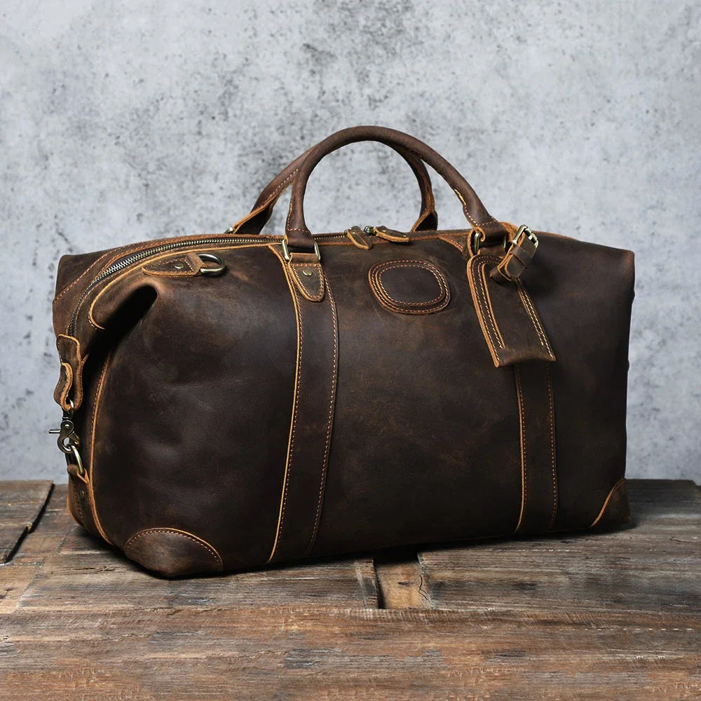 Men’s Leather Duffle Bag – Large Weekend Travel Bag