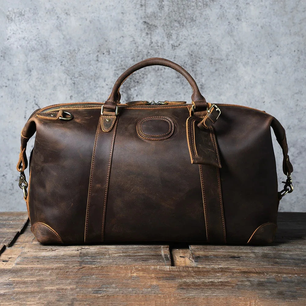 Men’s Leather Duffle Bag – Large Weekend Travel Bag