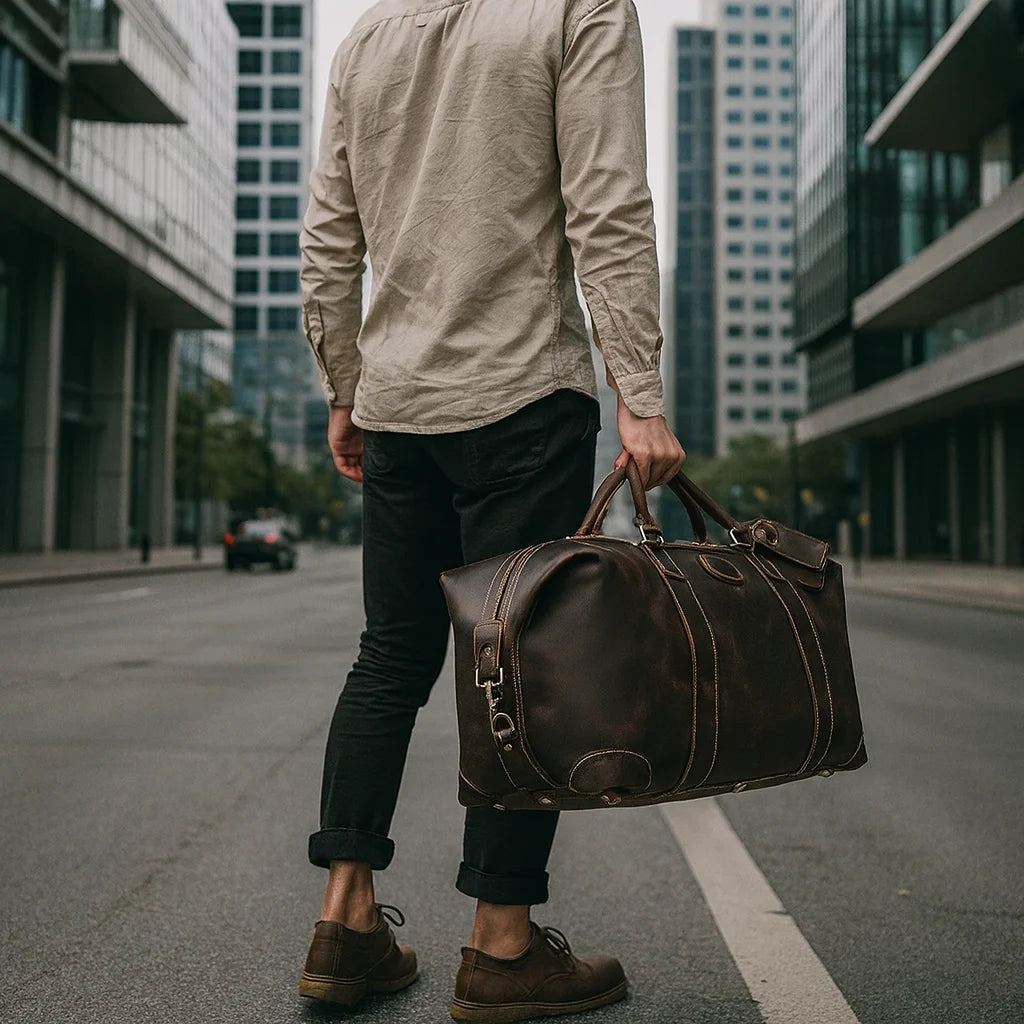 Men’s Leather Duffle Bag – Large Weekend Travel Bag