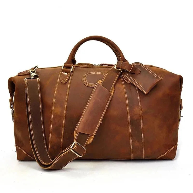 Men’s Leather Duffle Bag – Large Weekend Travel Bag - Brown