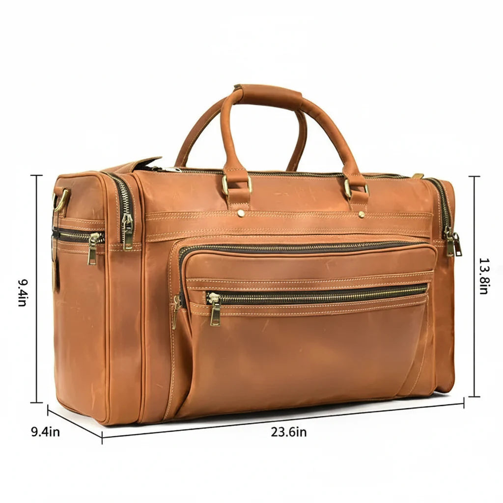 Men’s Leather Duffle Bag - Multi-Pocket Travel Organizer