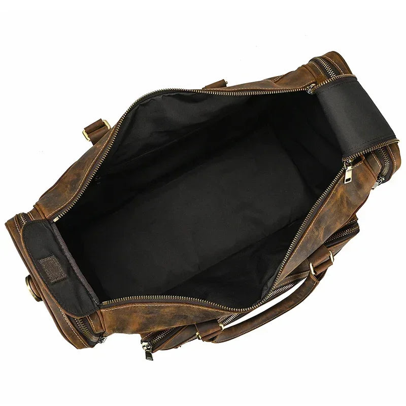 Men’s Leather Duffle Bag - Multi-Pocket Travel Organizer