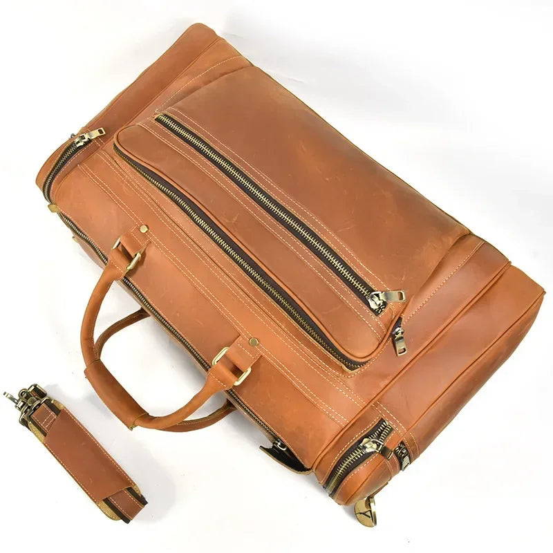 Men’s Leather Duffle Bag - Multi-Pocket Travel Organizer