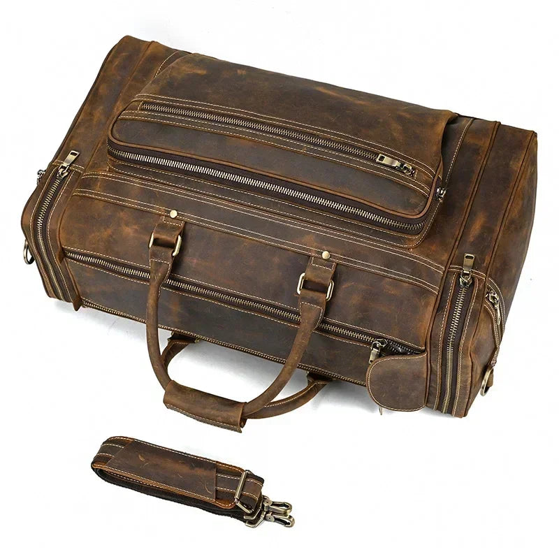 Men’s Leather Duffle Bag - Multi-Pocket Travel Organizer