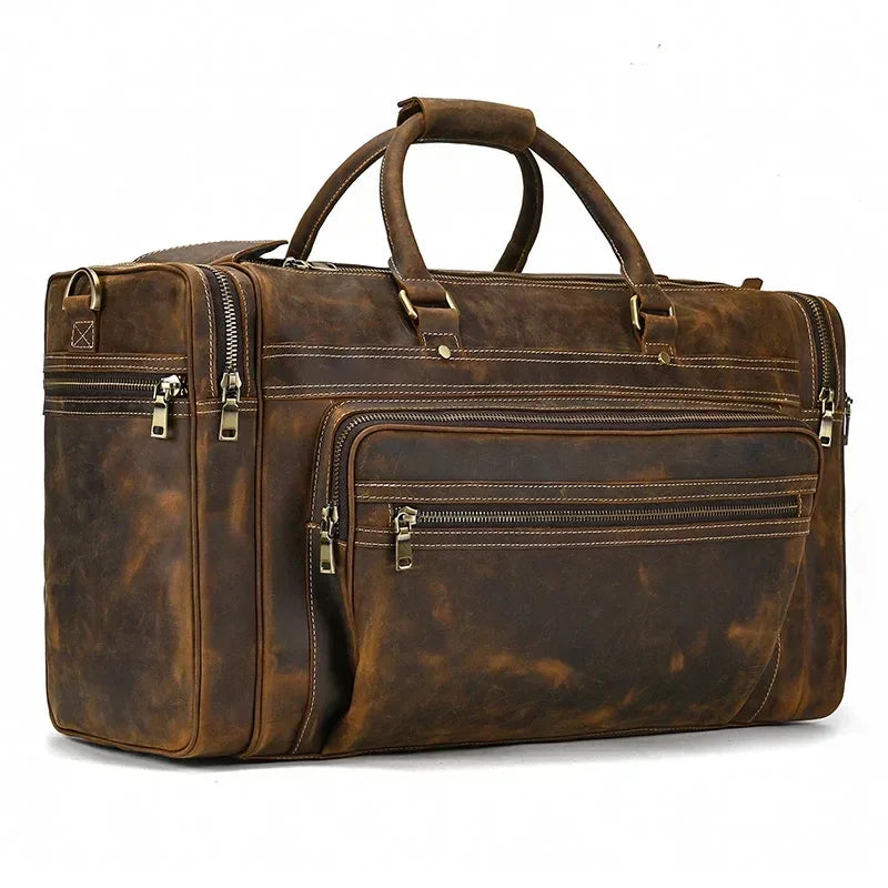 Men’s Leather Duffle Bag - Multi-Pocket Travel Organizer
