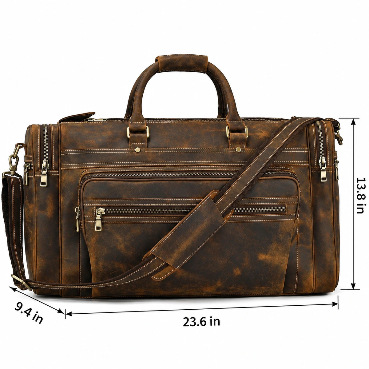 Men’s Leather Duffle Bag - Multi-Pocket Travel Organizer