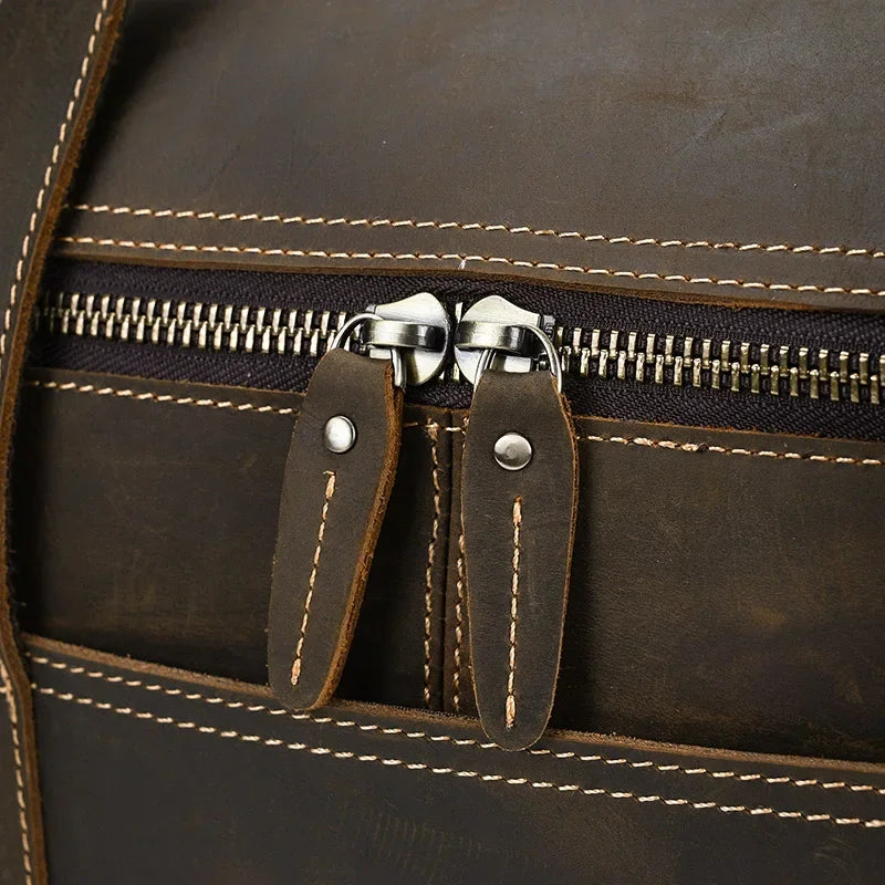 Men’s Leather Duffle Bag - Round Barrel Design
