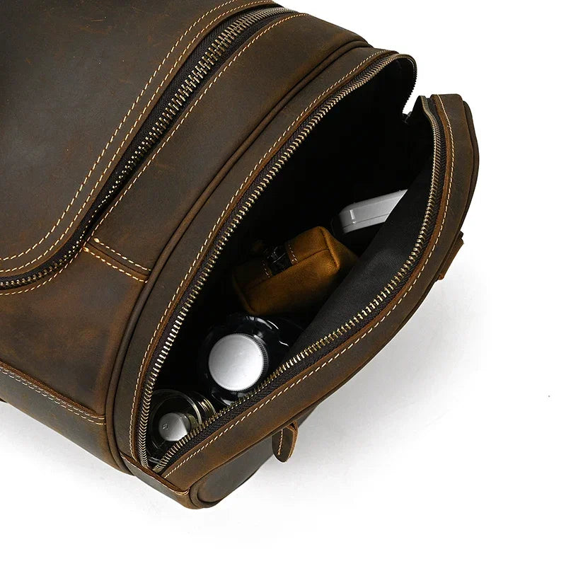 Men’s Leather Duffle Bag - Round Barrel Design