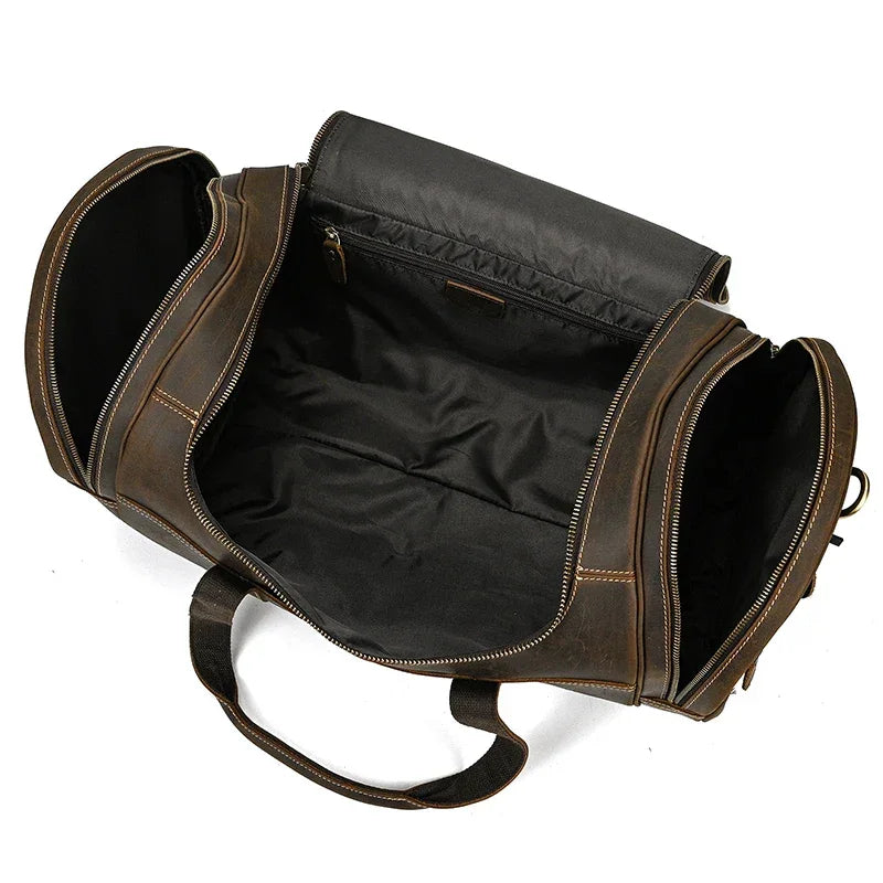 Men’s Leather Duffle Bag - Round Barrel Design
