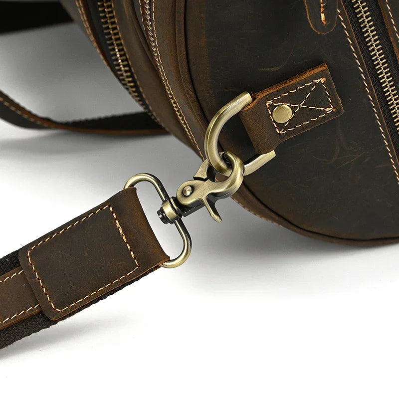 Men’s Leather Duffle Bag - Round Barrel Design