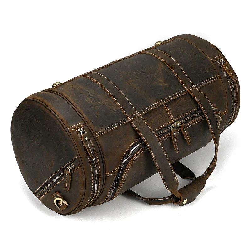 Men’s Leather Duffle Bag - Round Barrel Design