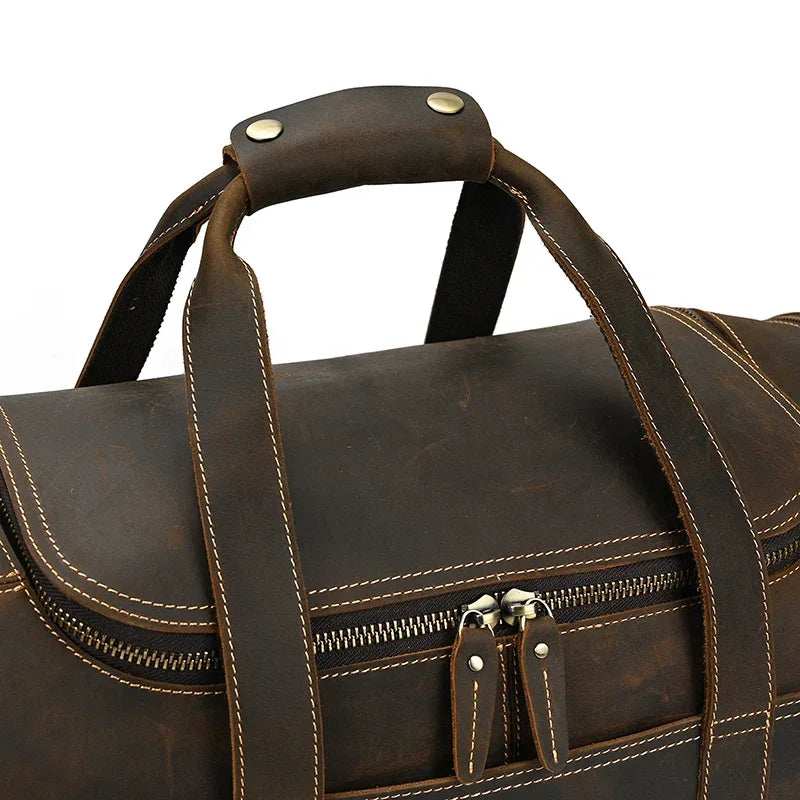 Men’s Leather Duffle Bag - Round Barrel Design