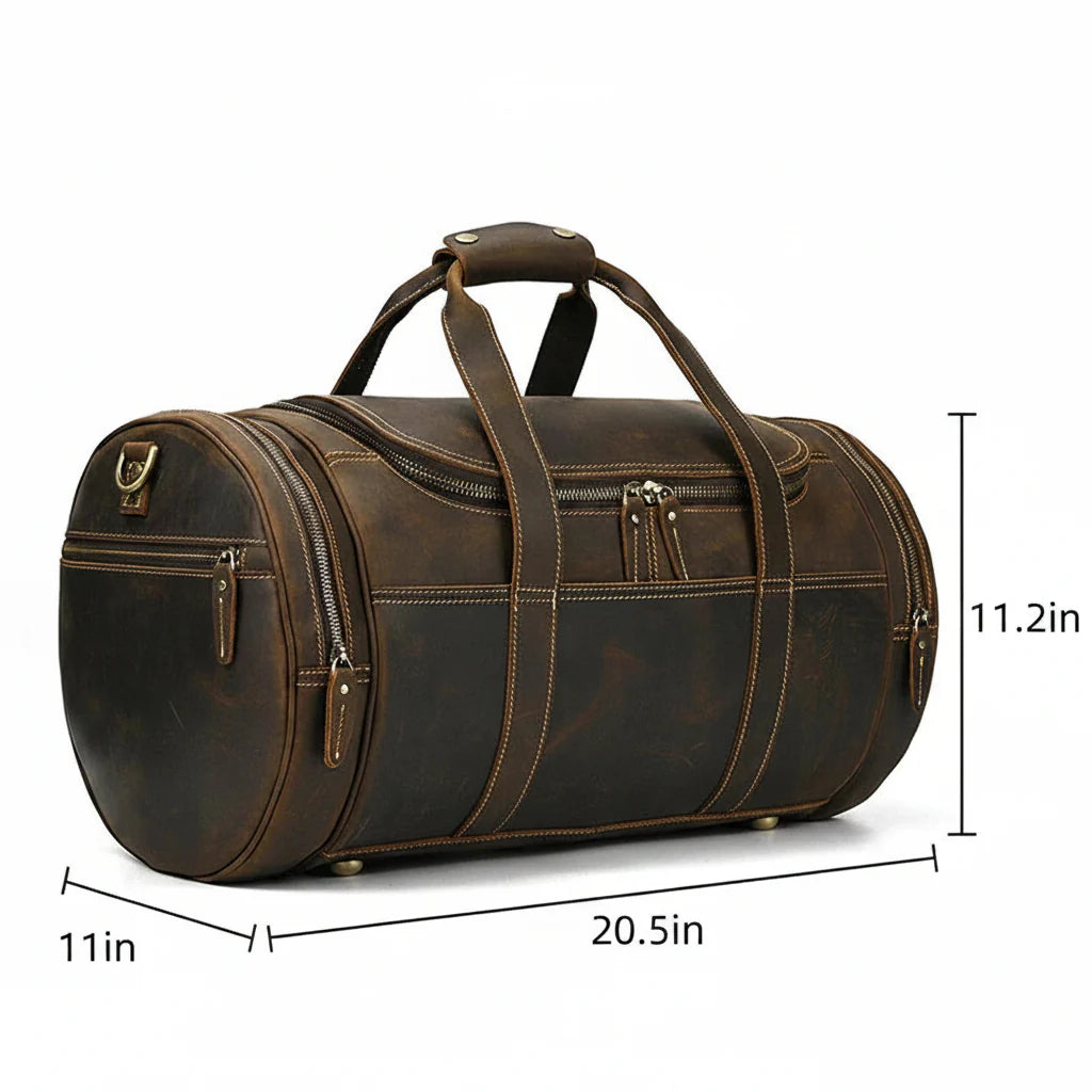 Men’s Leather Duffle Bag - Round Barrel Design