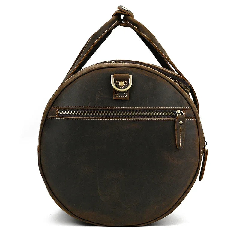 Men’s Leather Duffle Bag - Round Barrel Design