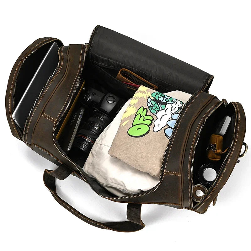 Men’s Leather Duffle Bag - Round Barrel Design