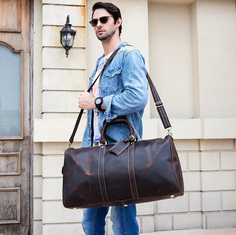 Men’s Leather Duffle Bag - Vintage 24-Inch Weekender