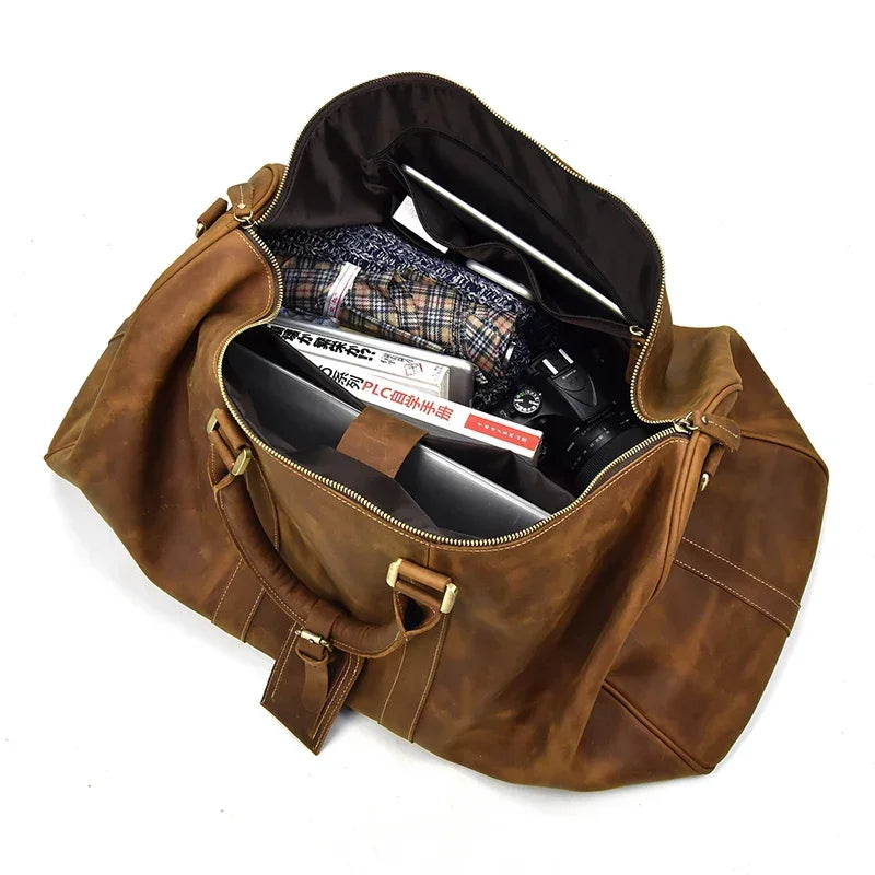 Men’s Leather Duffle Bag - Vintage 24-Inch Weekender