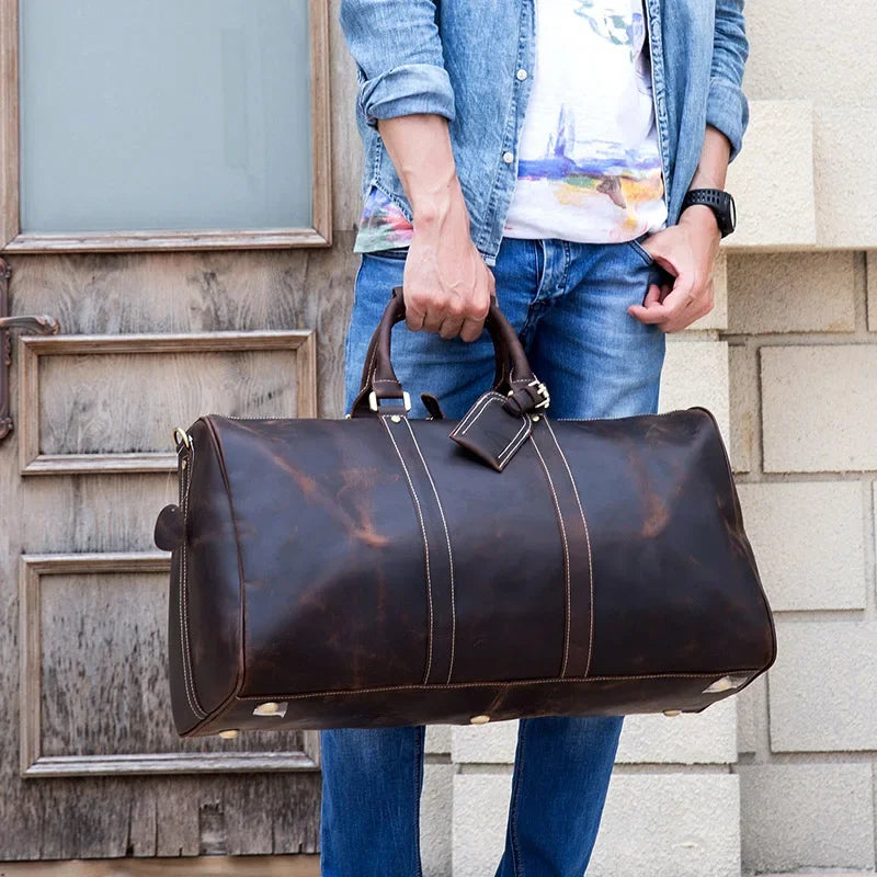 Men’s Leather Duffle Bag - Vintage 24-Inch Weekender