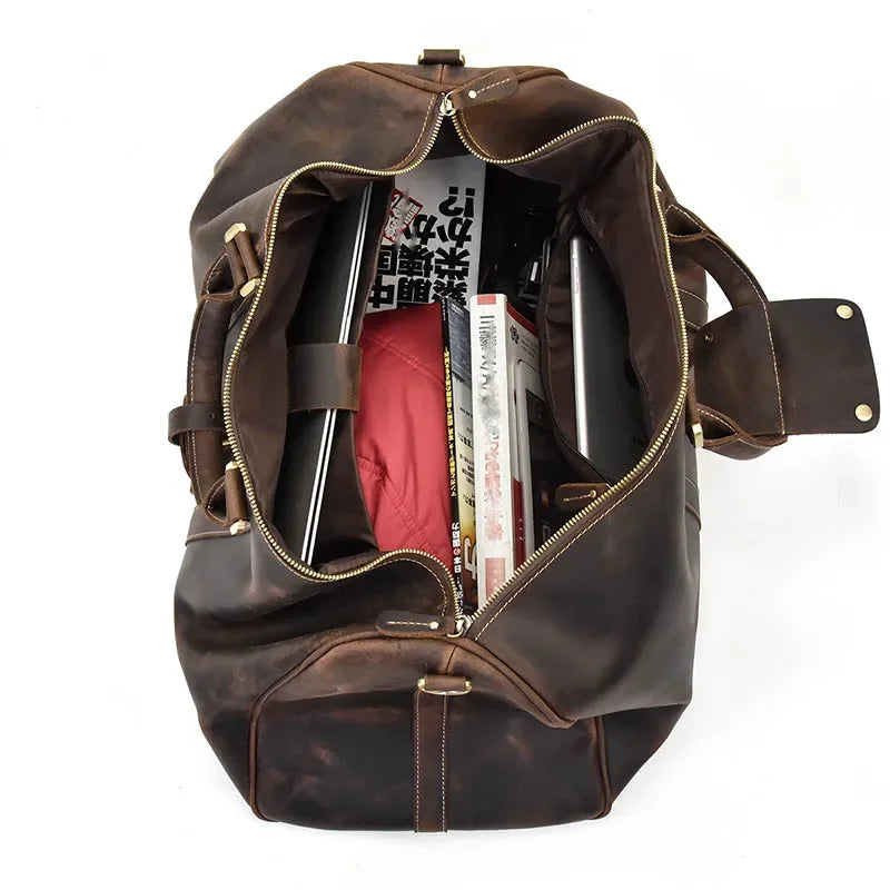 Men’s Leather Duffle Bag - Vintage 24-Inch Weekender