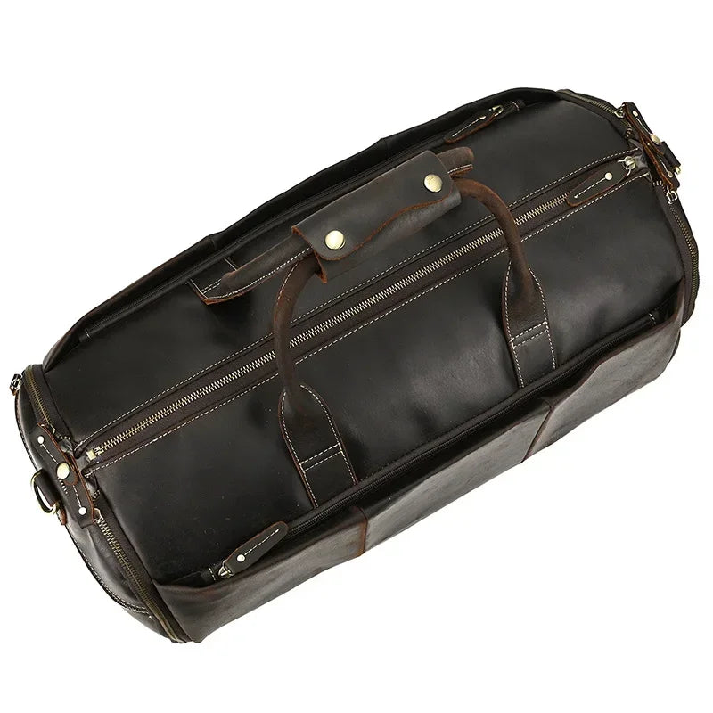 Men’s Leather Garment Duffle Bag – Full-Open Suit & Shoe Travel Bag