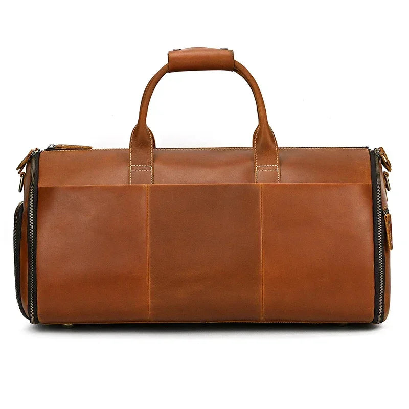 Men’s Leather Garment Duffle Bag – Full-Open Suit & Shoe Travel Bag