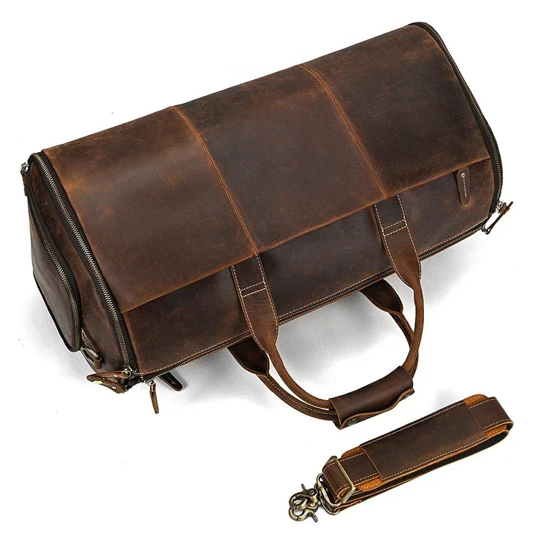 Men’s Leather Garment Duffle Bag – Full-Open Suit & Shoe Travel Bag