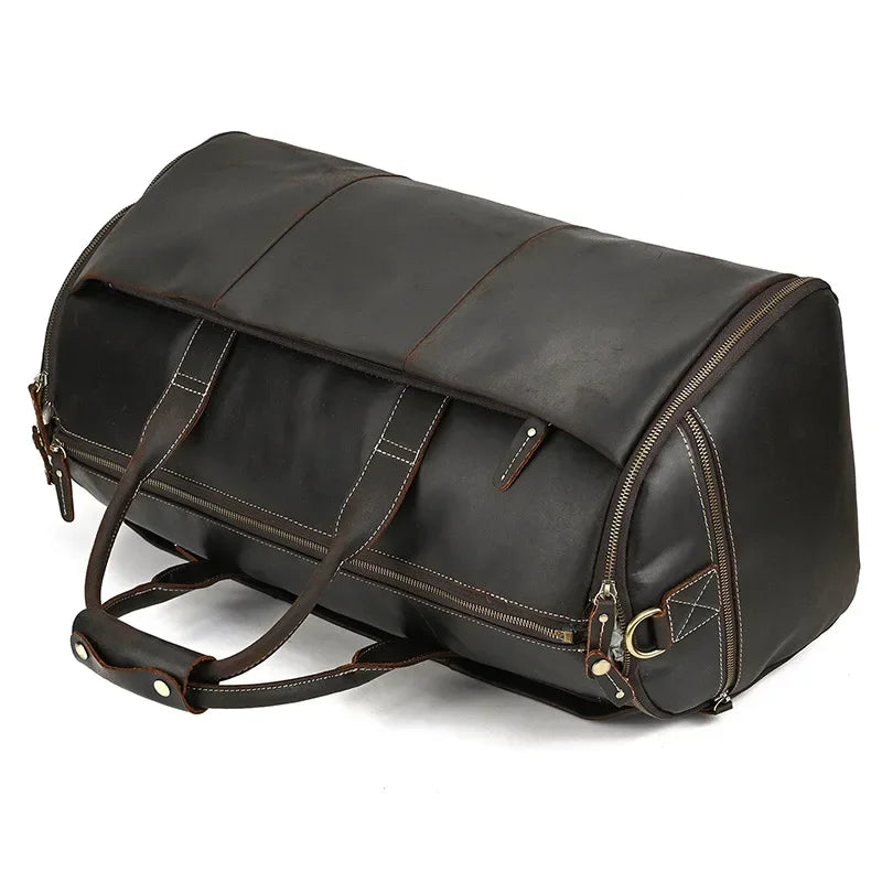 Men’s Leather Garment Duffle Bag – Full-Open Suit & Shoe Travel Bag