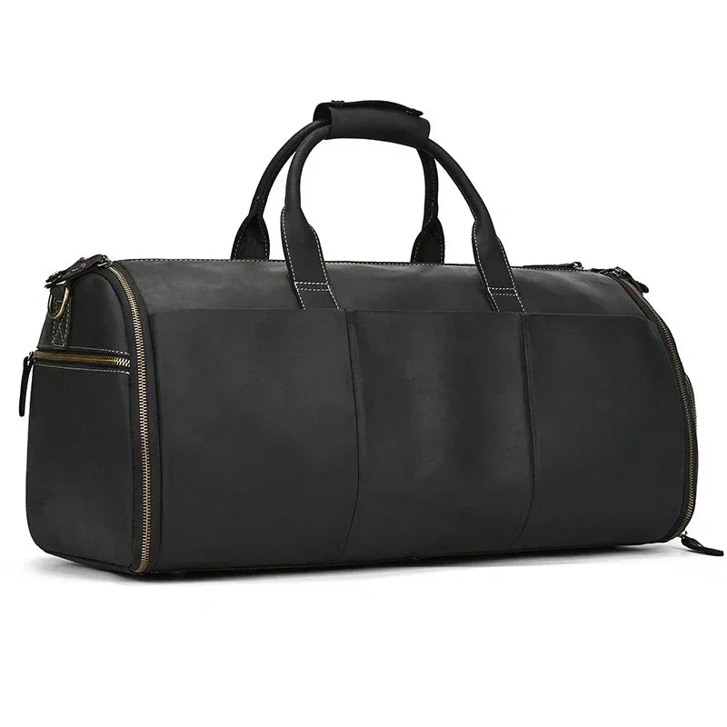 Men’s Leather Garment Duffle Bag – Full-Open Suit & Shoe Travel Bag