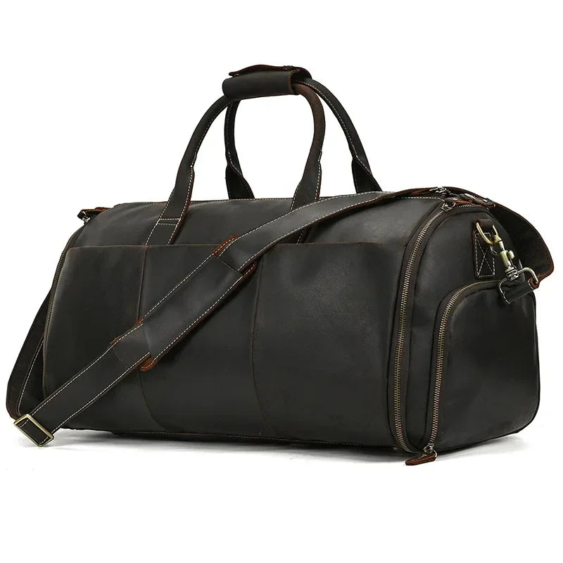 Men’s Leather Garment Duffle Bag – Full-Open Suit & Shoe Travel Bag