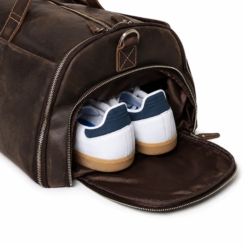 Men’s Leather Garment Duffle Bag – Full-Open Suit & Shoe Travel Bag
