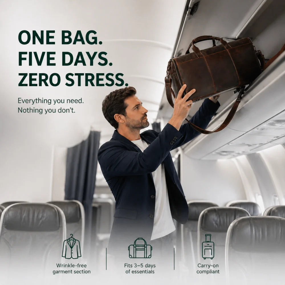 Men’s Leather Garment Duffle Bag – Full-Open Suit & Shoe Travel Bag
