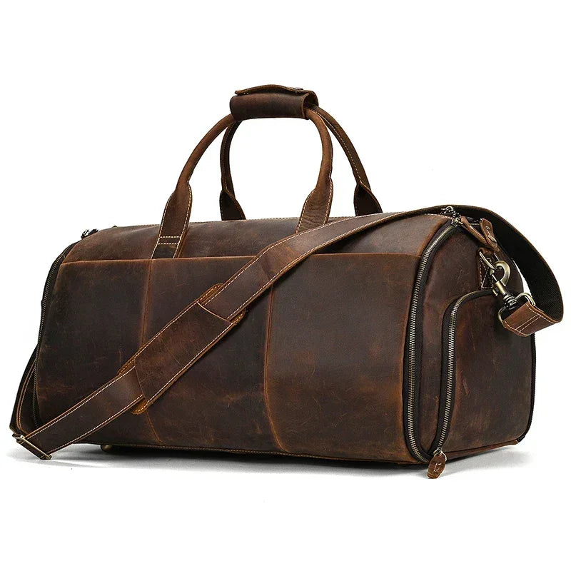 Men’s Leather Garment Duffle Bag – Full-Open Suit & Shoe Travel Bag