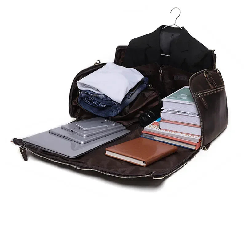 Men’s Leather Garment Duffle Bag – Full-Open Suit & Shoe Travel Bag