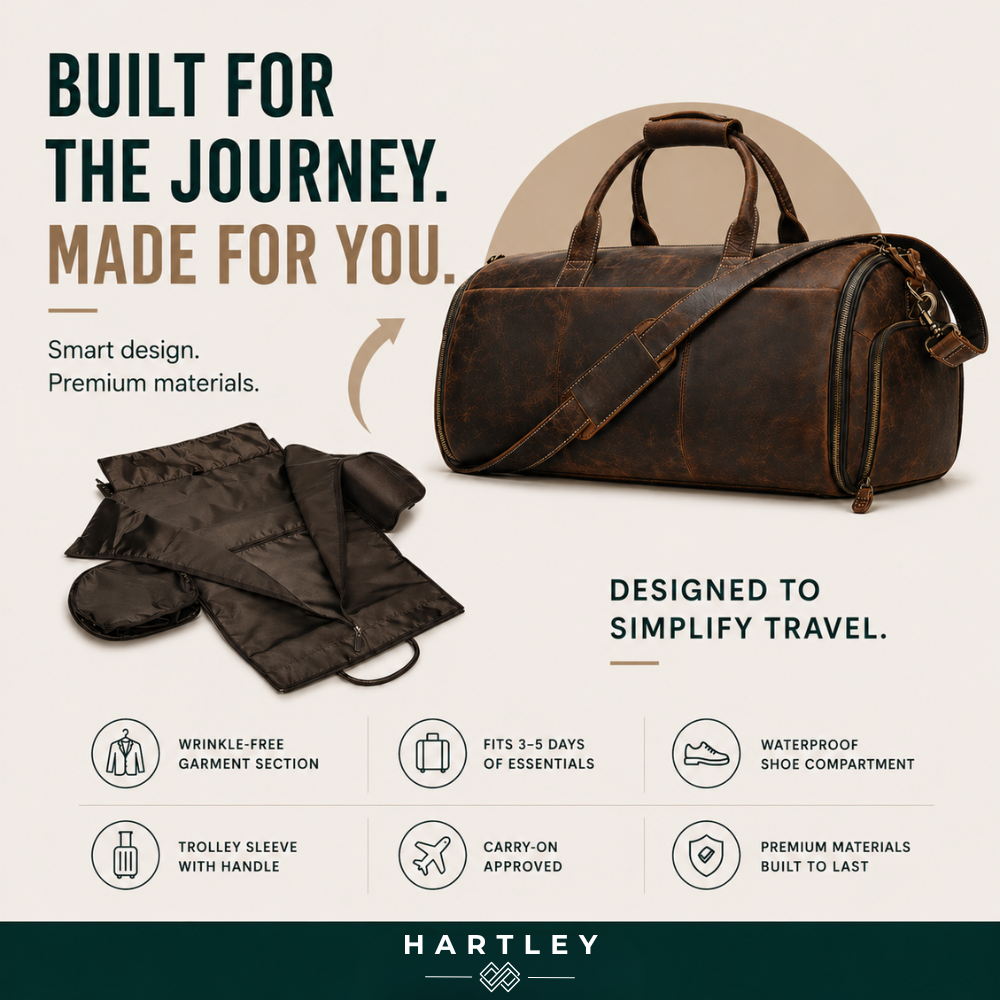 Men’s Leather Garment Duffle Bag – Full-Open Suit & Shoe Travel Bag
