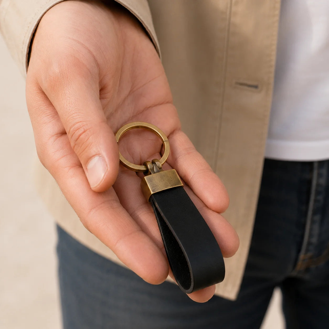 Men’s Leather Key Fob Holder - Swivel Clip Wristlet