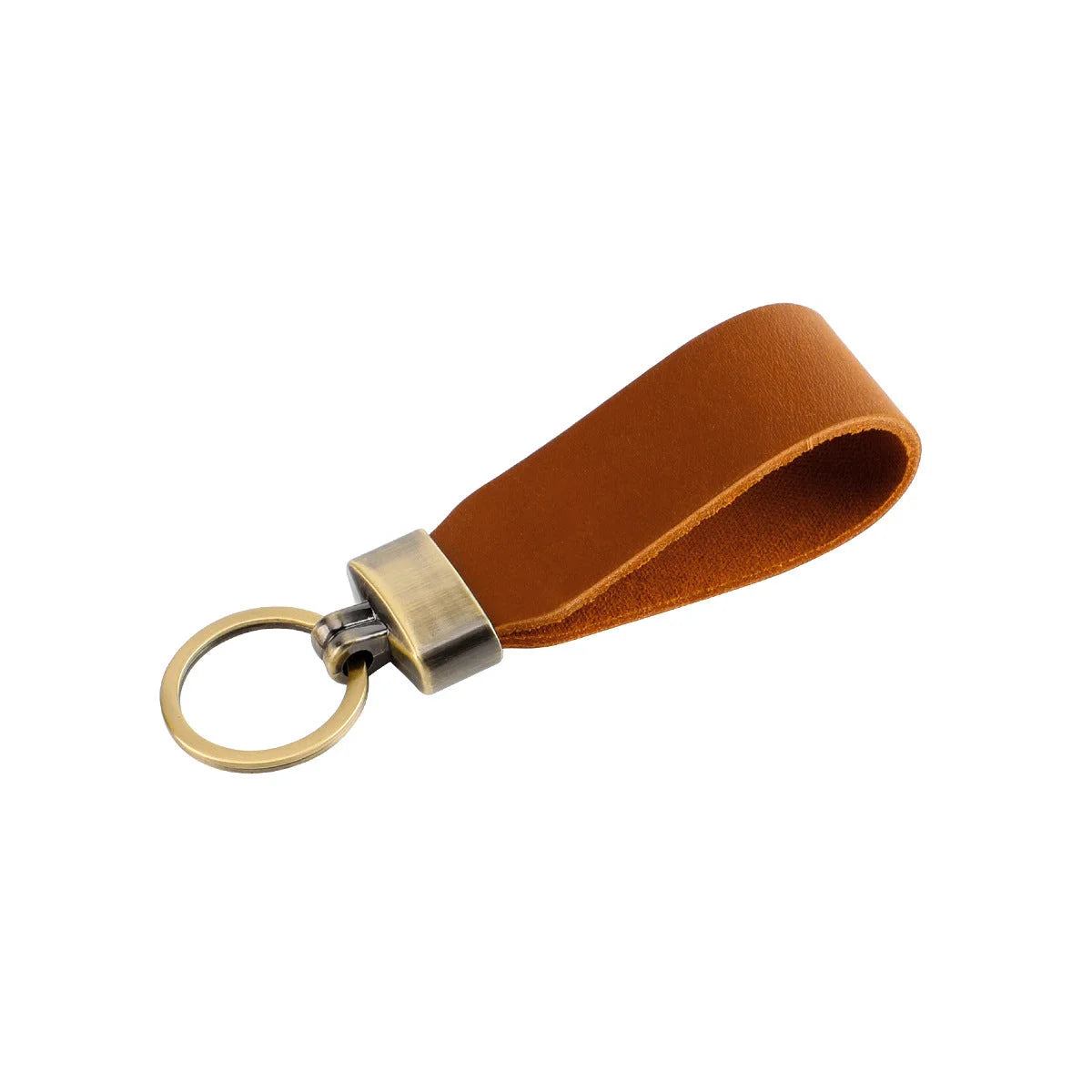 Men’s Leather Key Fob Holder - Swivel Clip Wristlet - Cognac