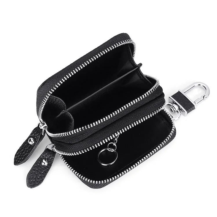 Men’s Leather Key Holder - Double Zip Pouch with Belt Clip