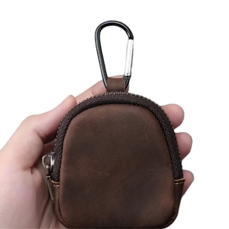 Men’s Leather Key Holder - Zip Coin Pouch with Carabiner