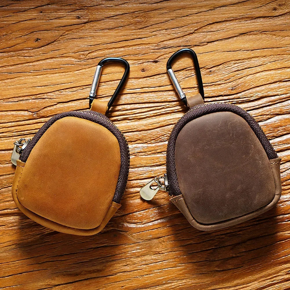 Men’s Leather Key Holder - Zip Coin Pouch with Carabiner